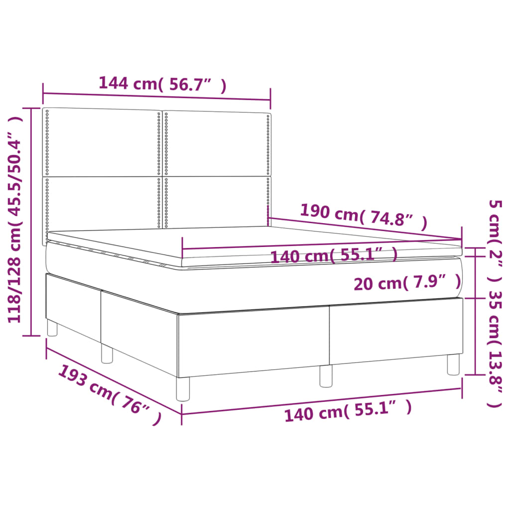 Letto a Molle con Materasso e LED Blu 140x190 cm in Tessuto | homemem39