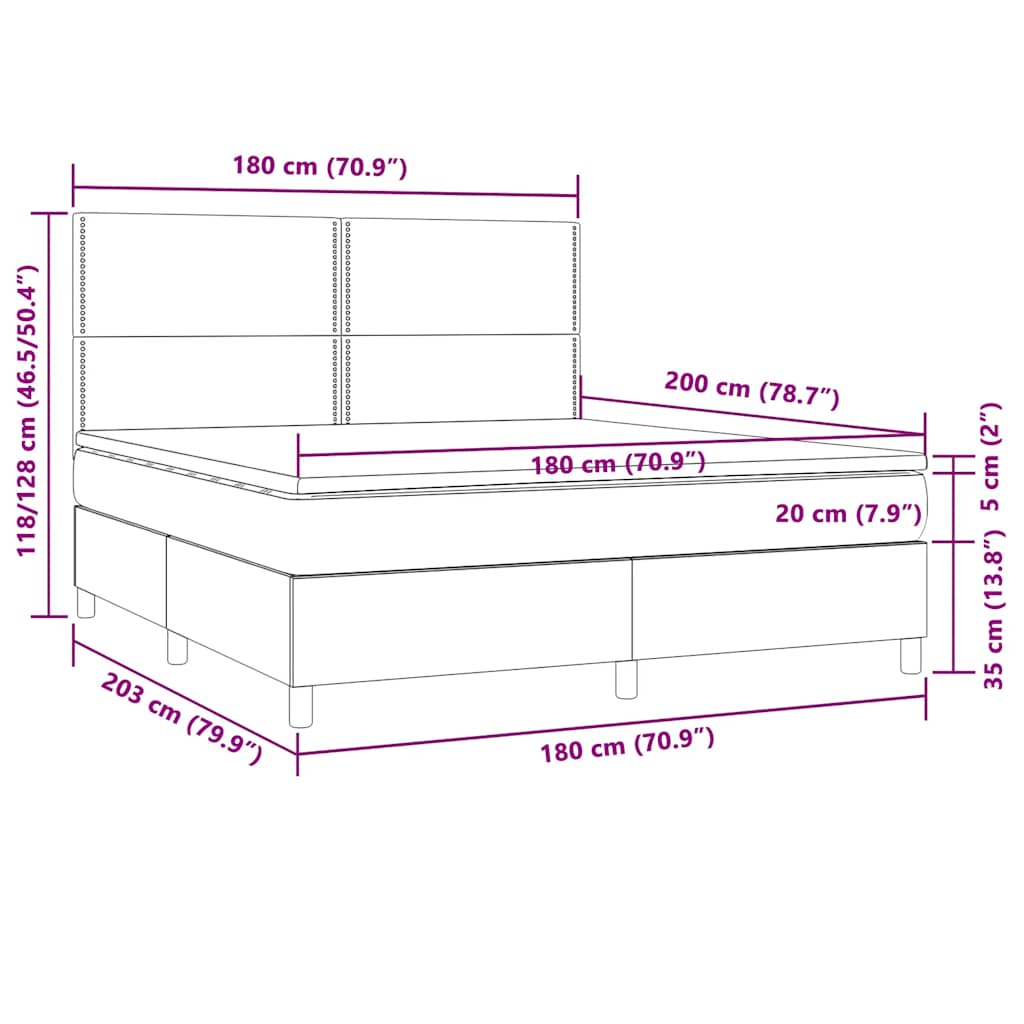 Letto a Molle con Materasso e LED Tortora 180x200 cm in Tessuto