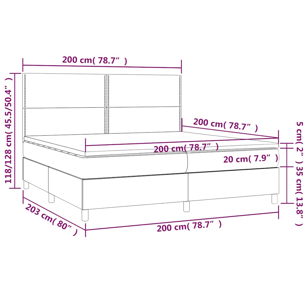Letto a Molle Materasso e LED Nero 200x200cm in Tessuto | homemem39