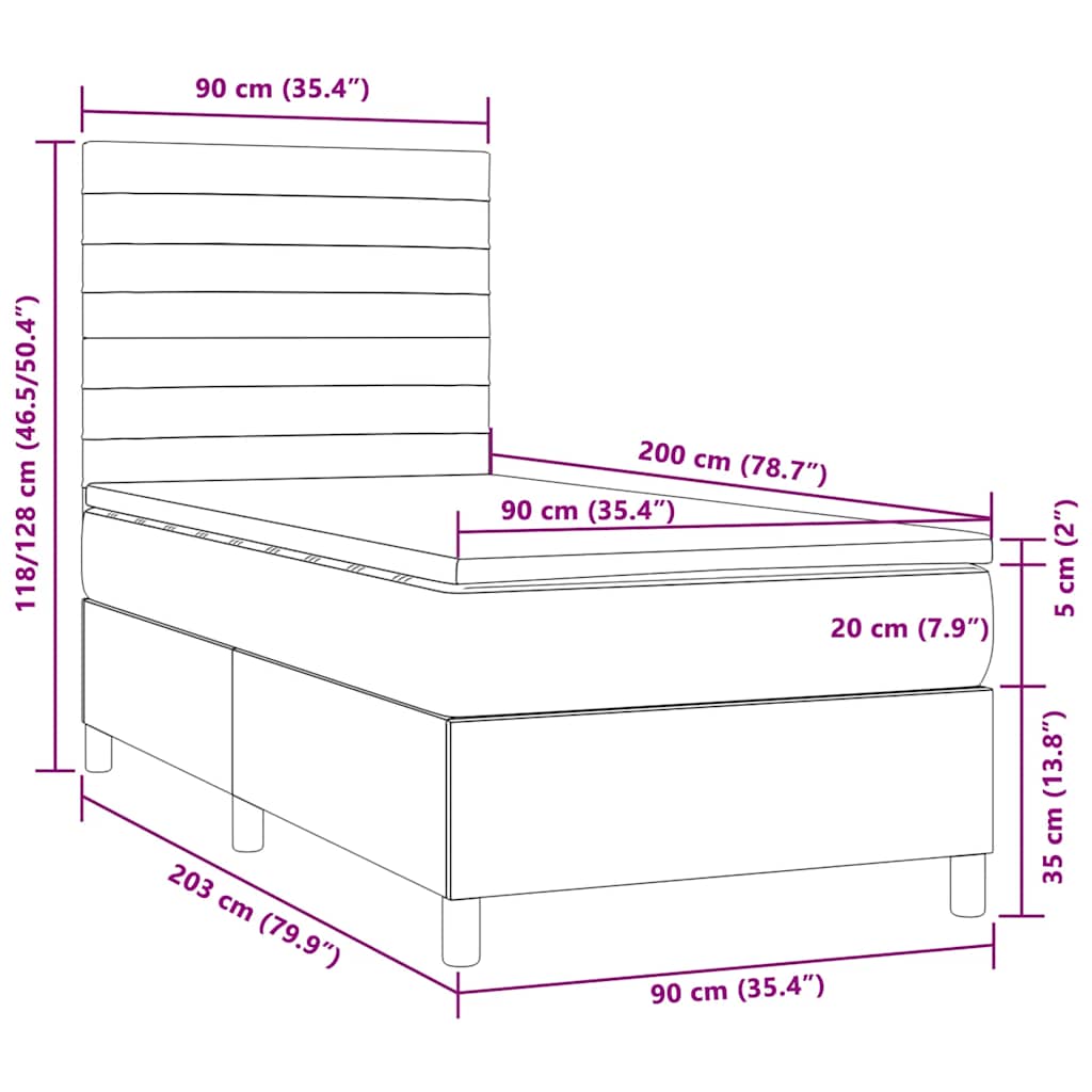 Letto a Molle Materasso e LED Marrone Scuro 90x200cm in Tessuto | homemem39