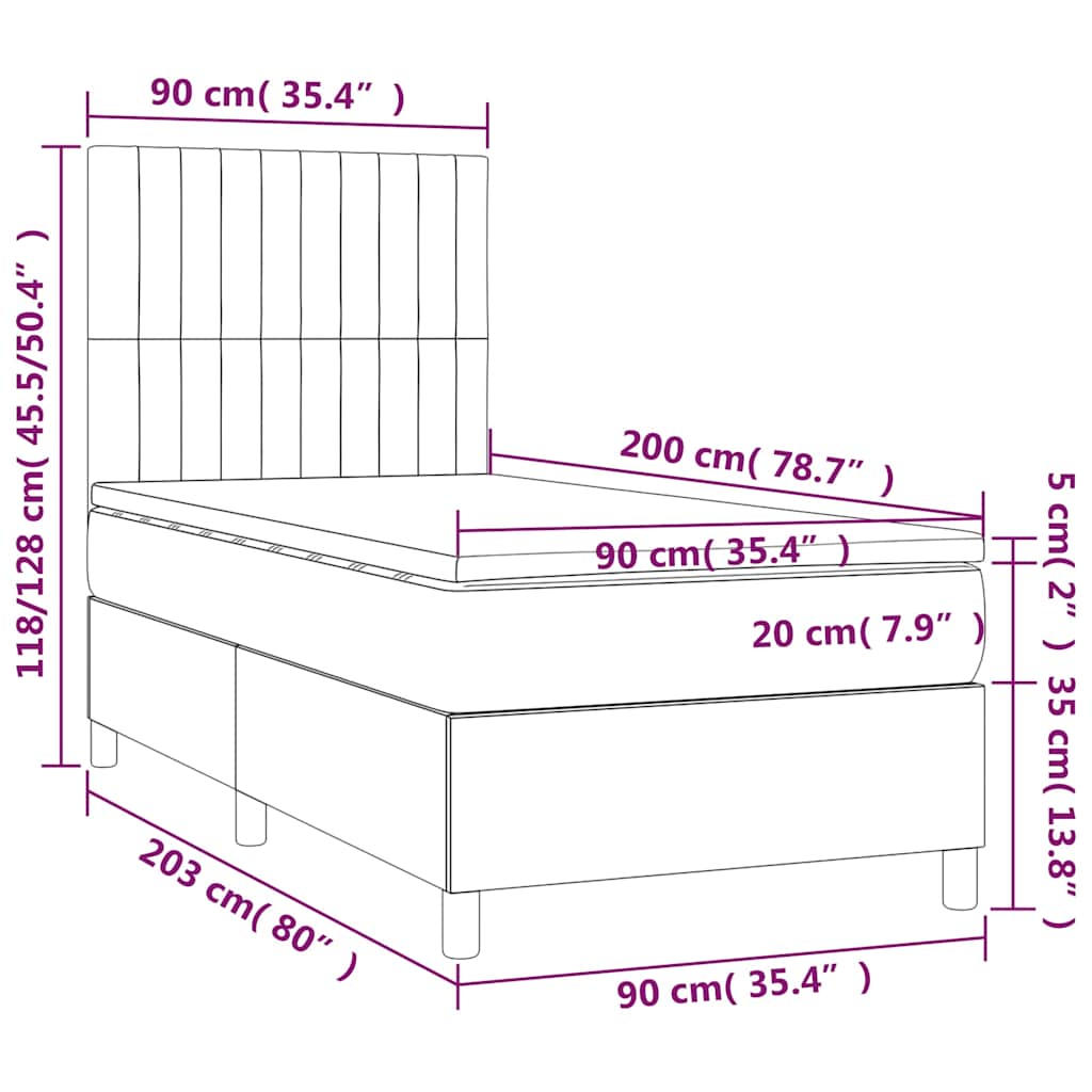 Letto a Molle Materasso e LED Marrone Scuro 90x200cm in Tessuto | homemem39
