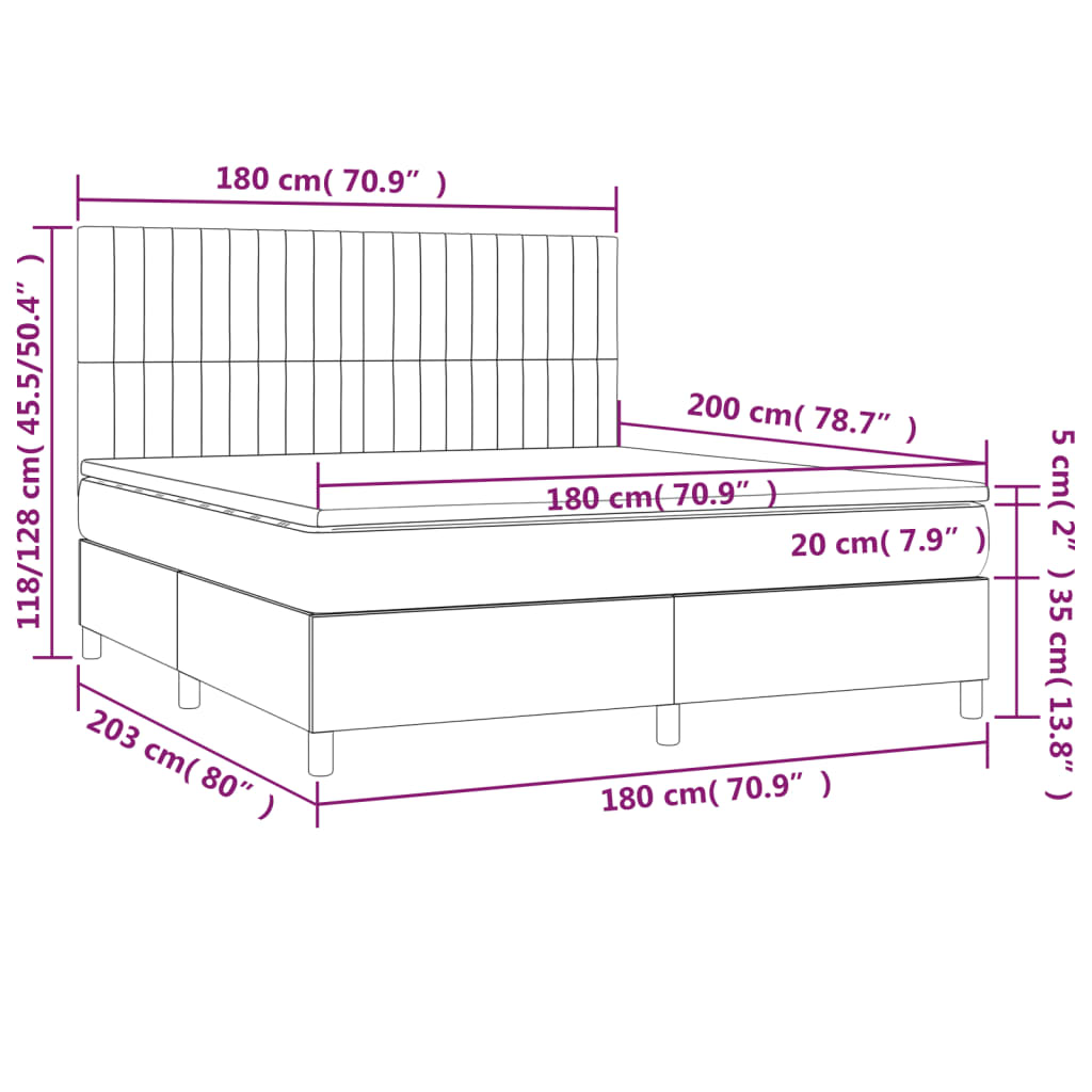 Letto a Molle con Materasso e LED Blu 180x200 cm in Tessuto | homemem39
