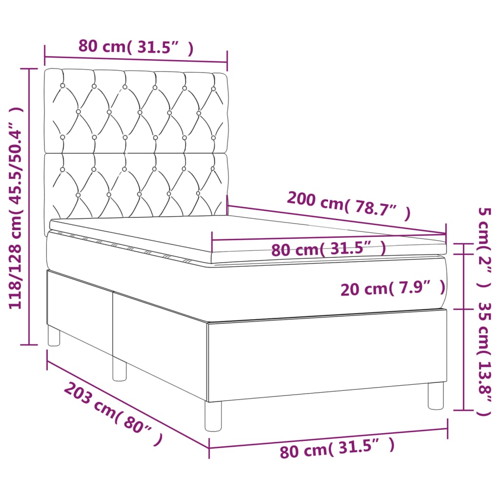 Letto a Molle con Materasso e LED Blu 80x200 cm in Tessuto | homemem39