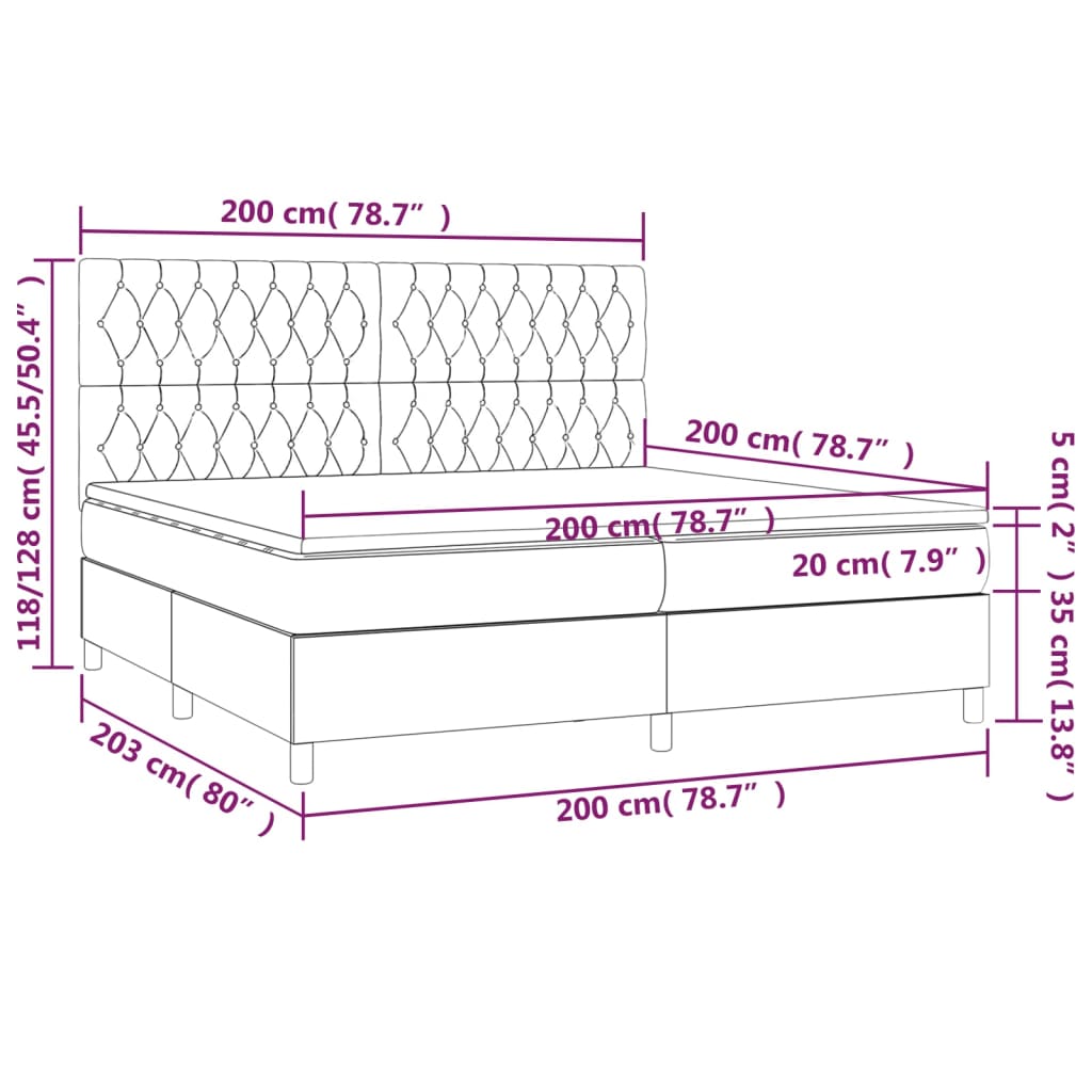 Letto a Molle Materasso e LED Grigio Chiaro 200x200 cm Tessuto | homemem39