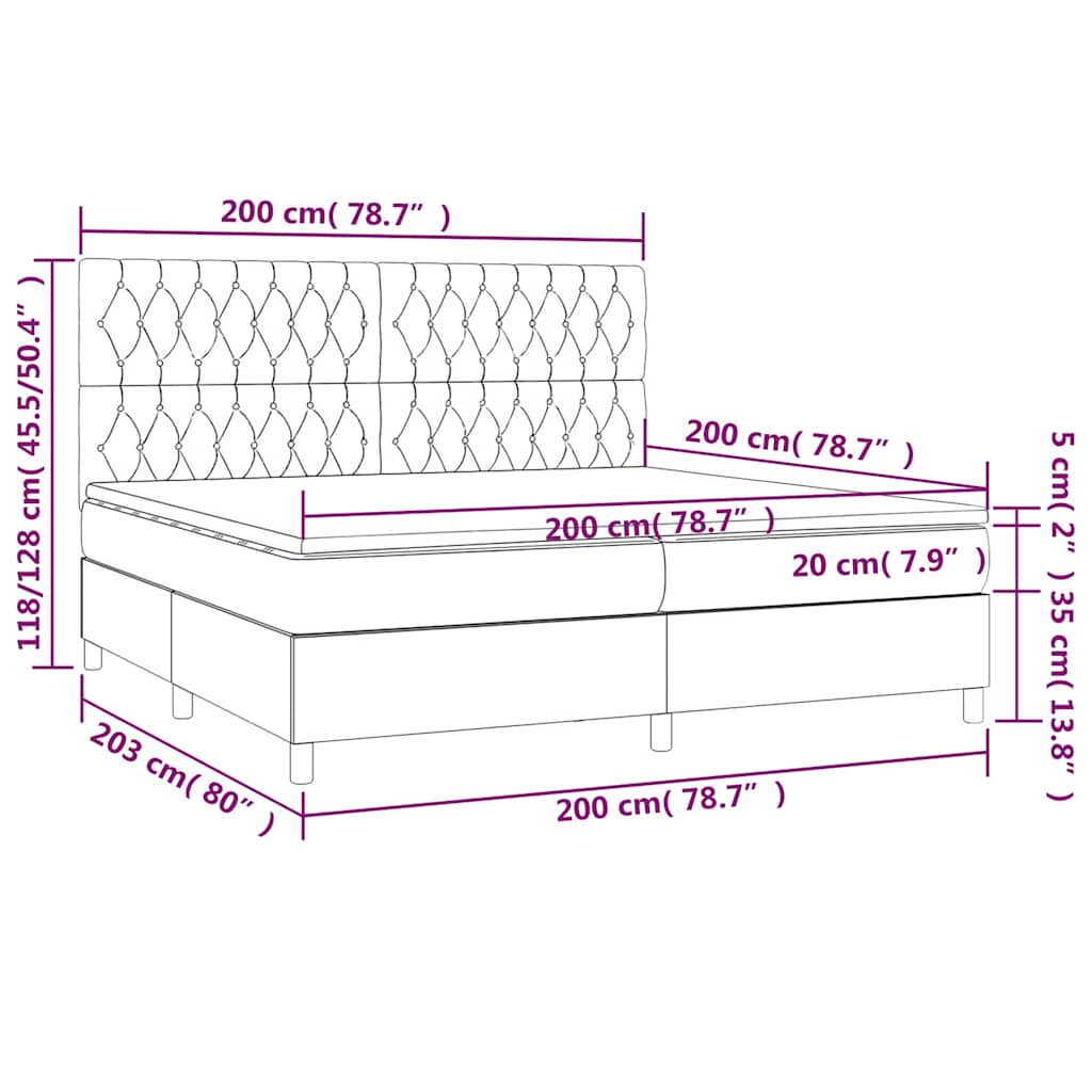 Letto a Molle Materasso e LED Nero 200x200cm in Tessuto | homemem39