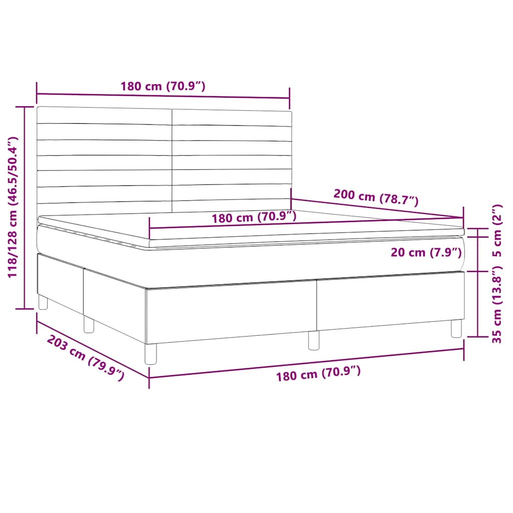 Letto a Molle Materasso e LED MarroneScuro 180x200cm in Tessuto