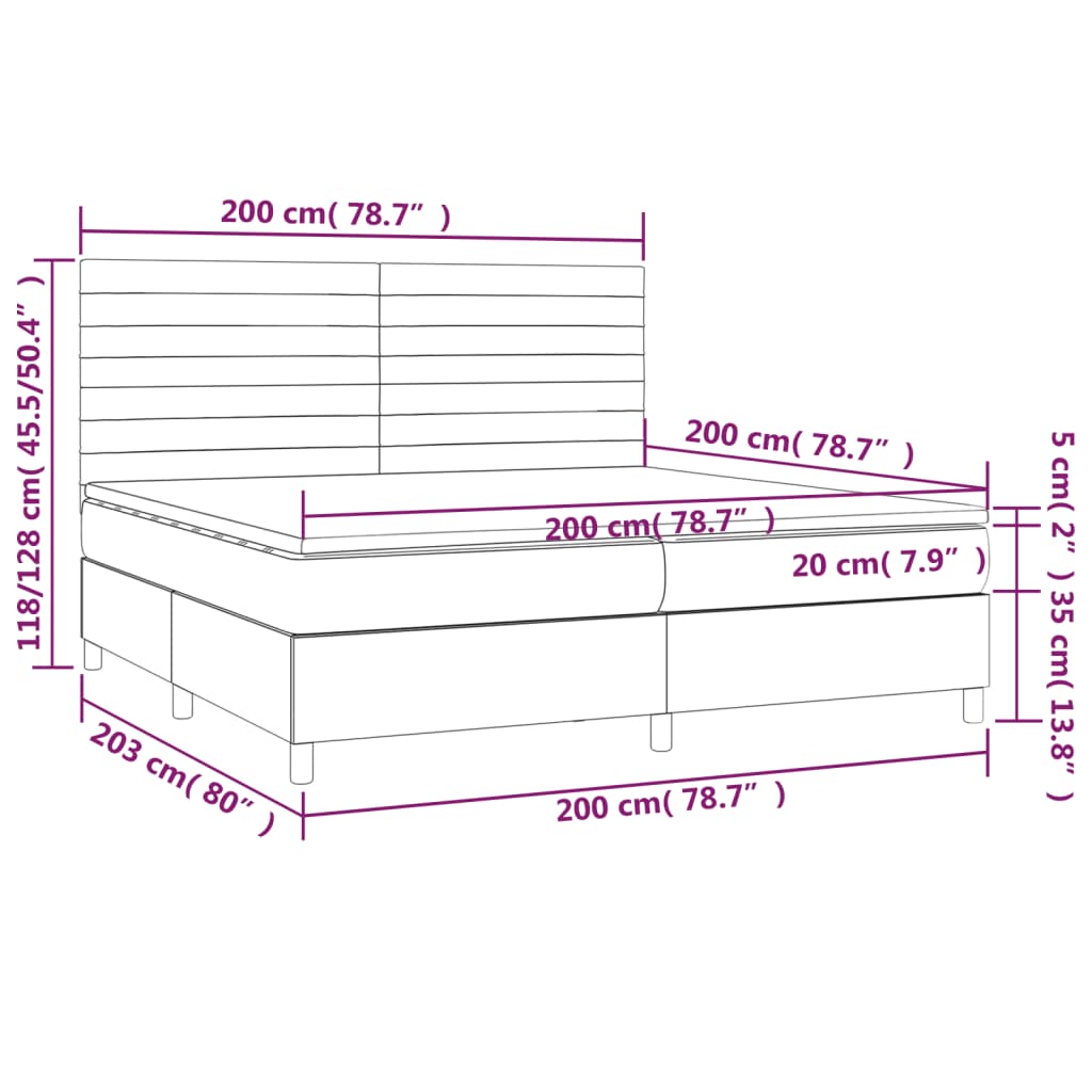 Letto a Molle Materasso e LED tortora 200x200cm in Tessuto | homemem39