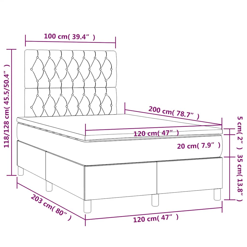 Letto a Molle con Materasso e LED Nero 120x200cm in Tessuto | homemem39