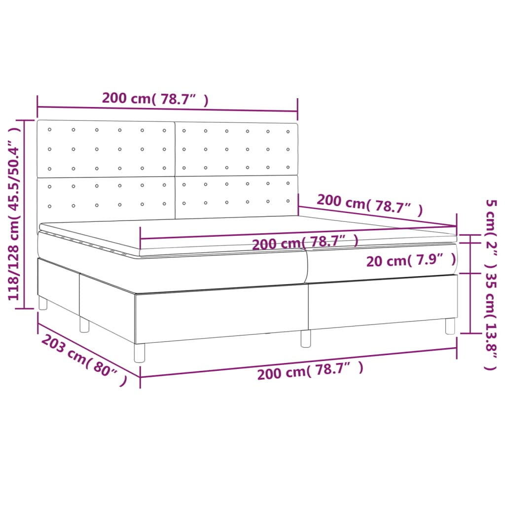 Letto a Molle Materasso e LED Blu 200x200cm in Tessuto | homemem39