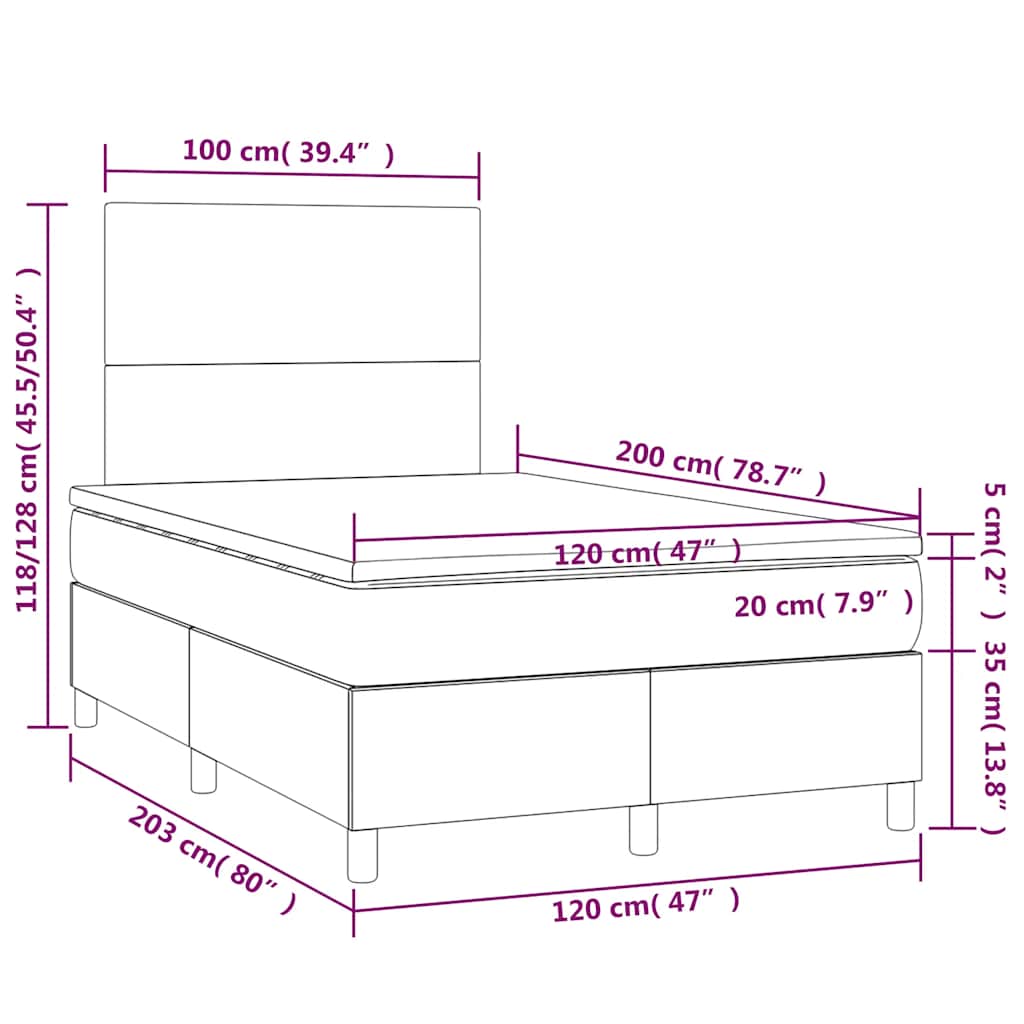 Letto a Molle con Materasso e LED Verde Scuro 120x200cm Velluto | homemem39