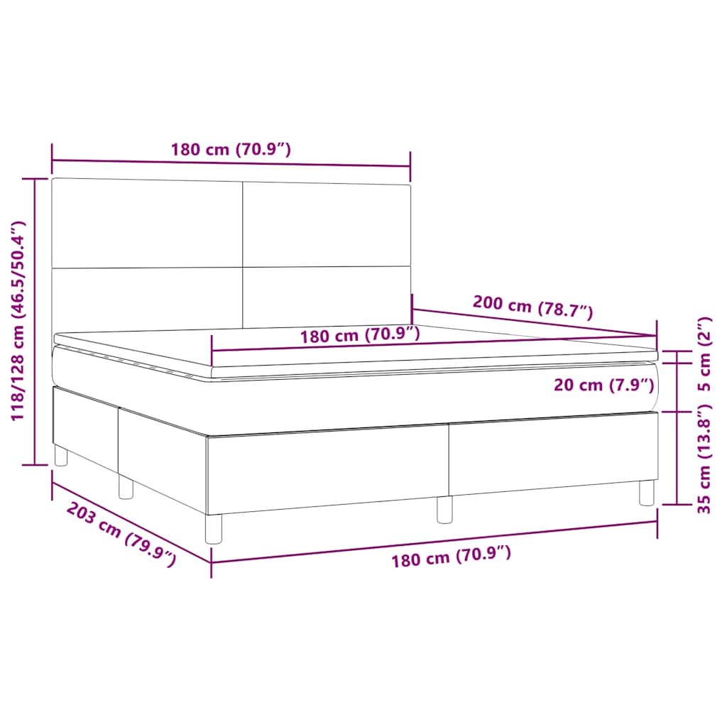 Letto a Molle con Materasso e LED Verde Scuro 180x200cm Velluto