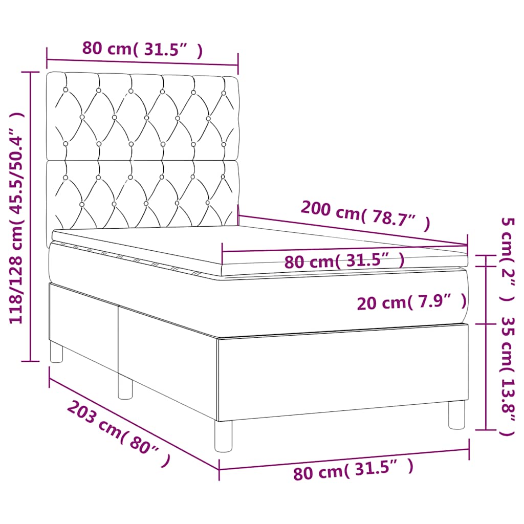 Letto a Molle con Materasso e LED Verde Scuro 80x200cm Velluto | homemem39