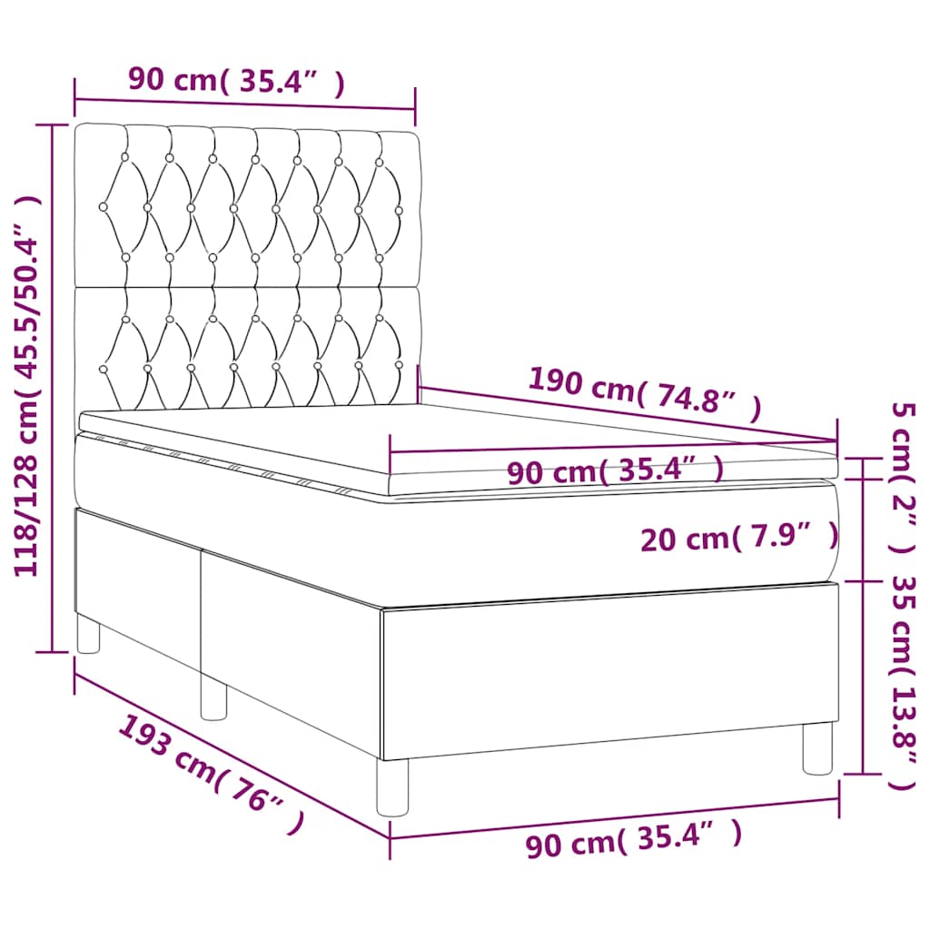 Letto a Molle con Materasso e LED Verde Scuro 90x190 cm Velluto | homemem39