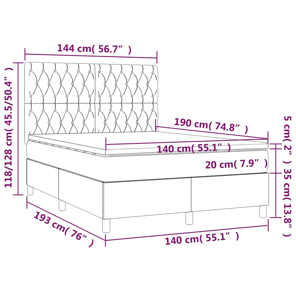 Letto a Molle con Materasso e LED Blu Scuro 140x190 cm | homemem39