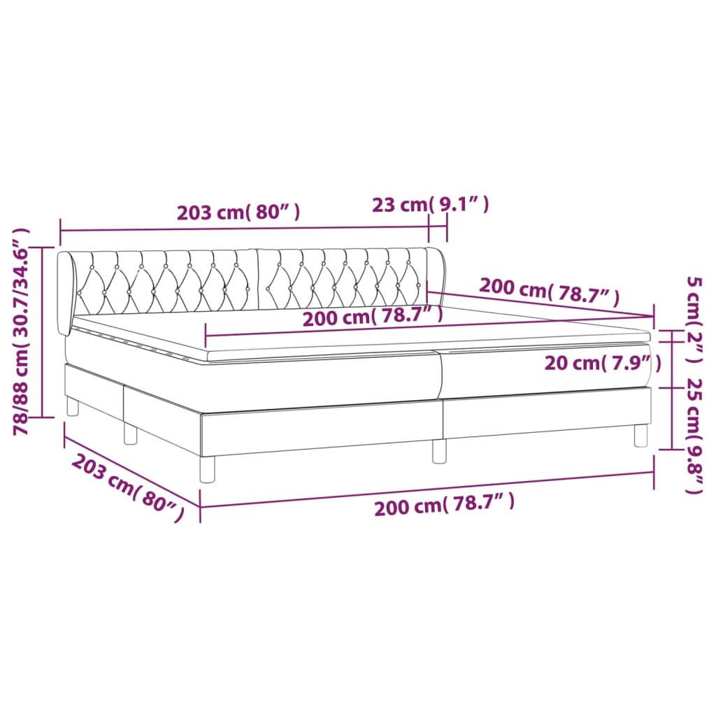 Giroletto a Molle con Materasso Marrone Scuro 200x200cm Tessuto | homemem39