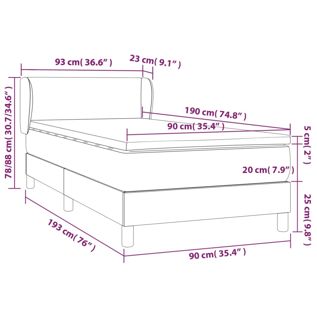 Giroletto a Molle con Materasso Grigio Scuro 90x190 cm Velluto | homemem39