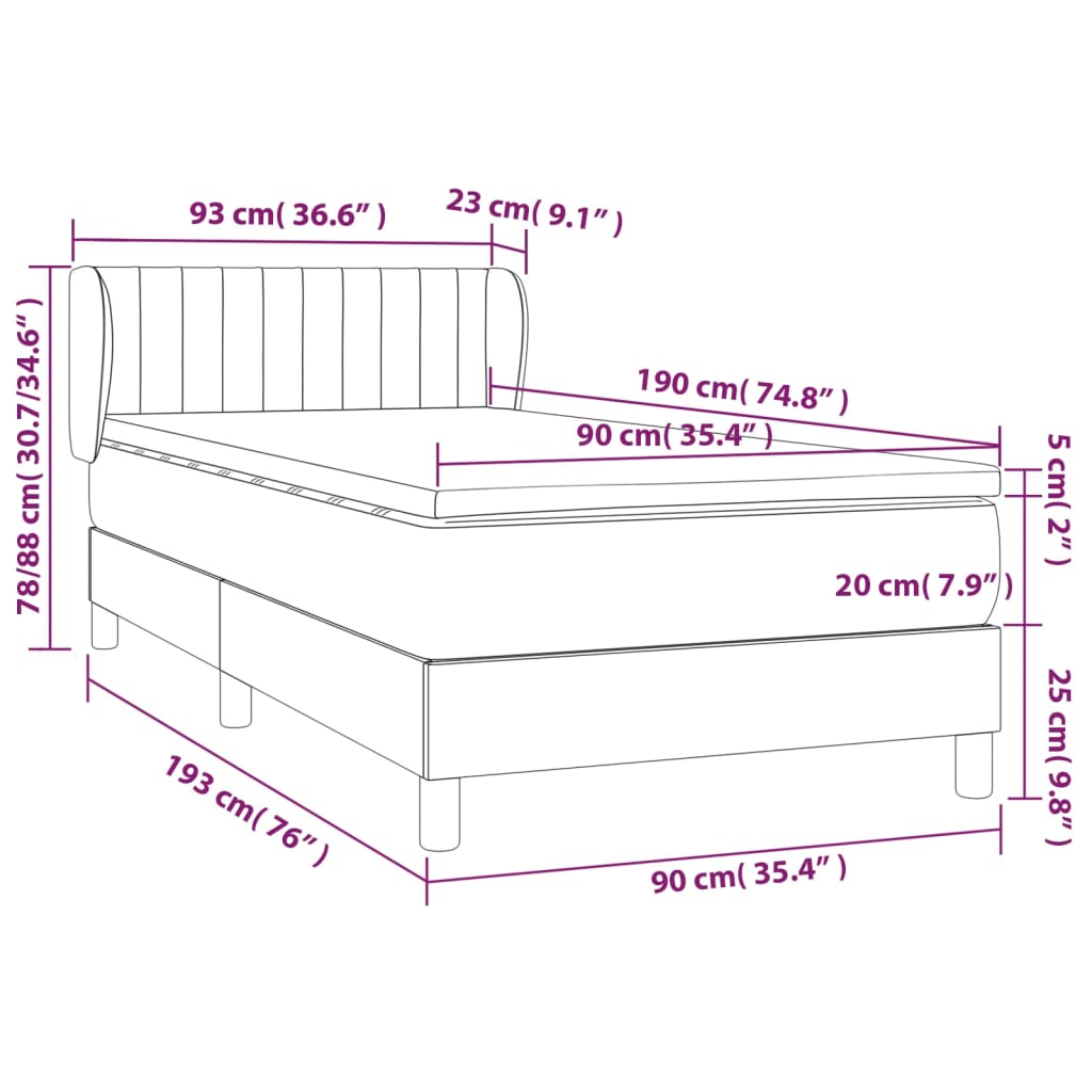 Giroletto a Molle con Materasso Grigio Chiaro 90x190 cm Velluto | homemem39