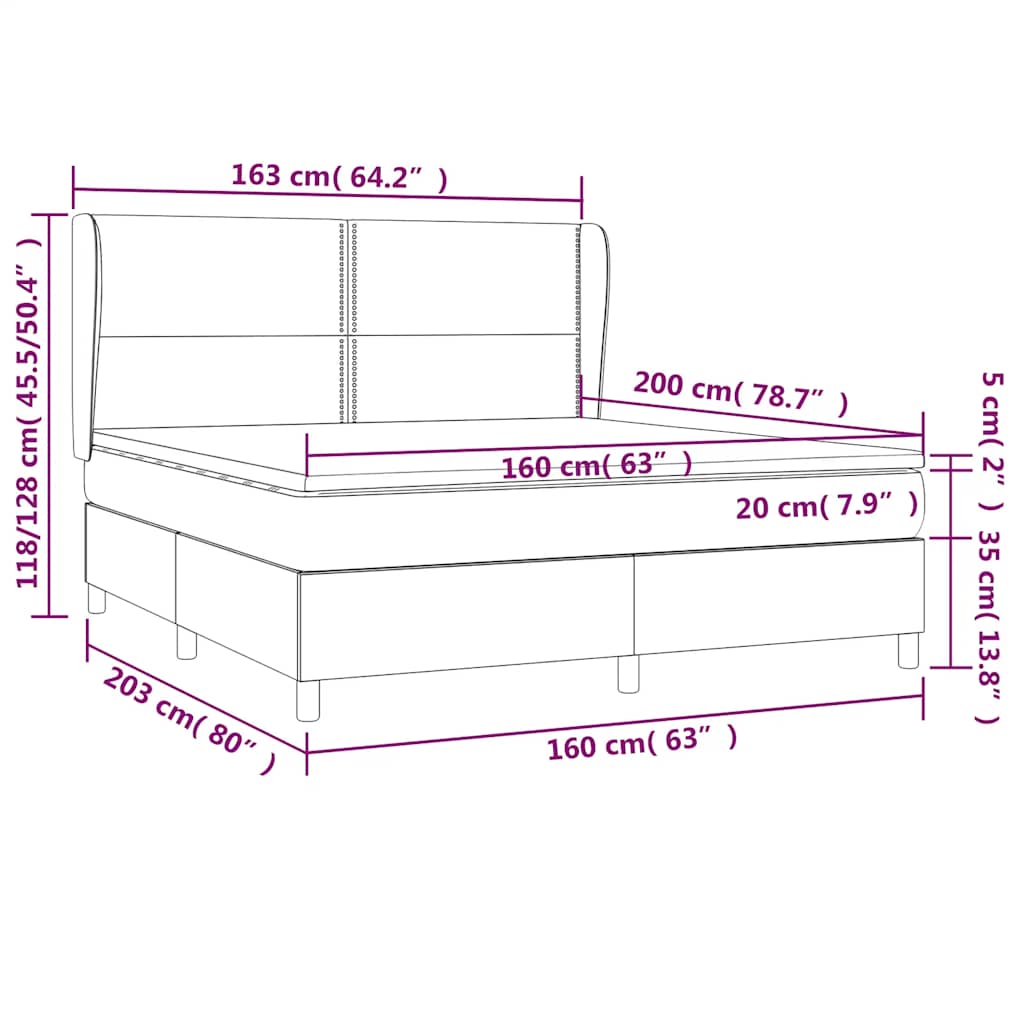 Giroletto a Molle con Materasso Blu Scuro 160x200 cm in Velluto | homemem39