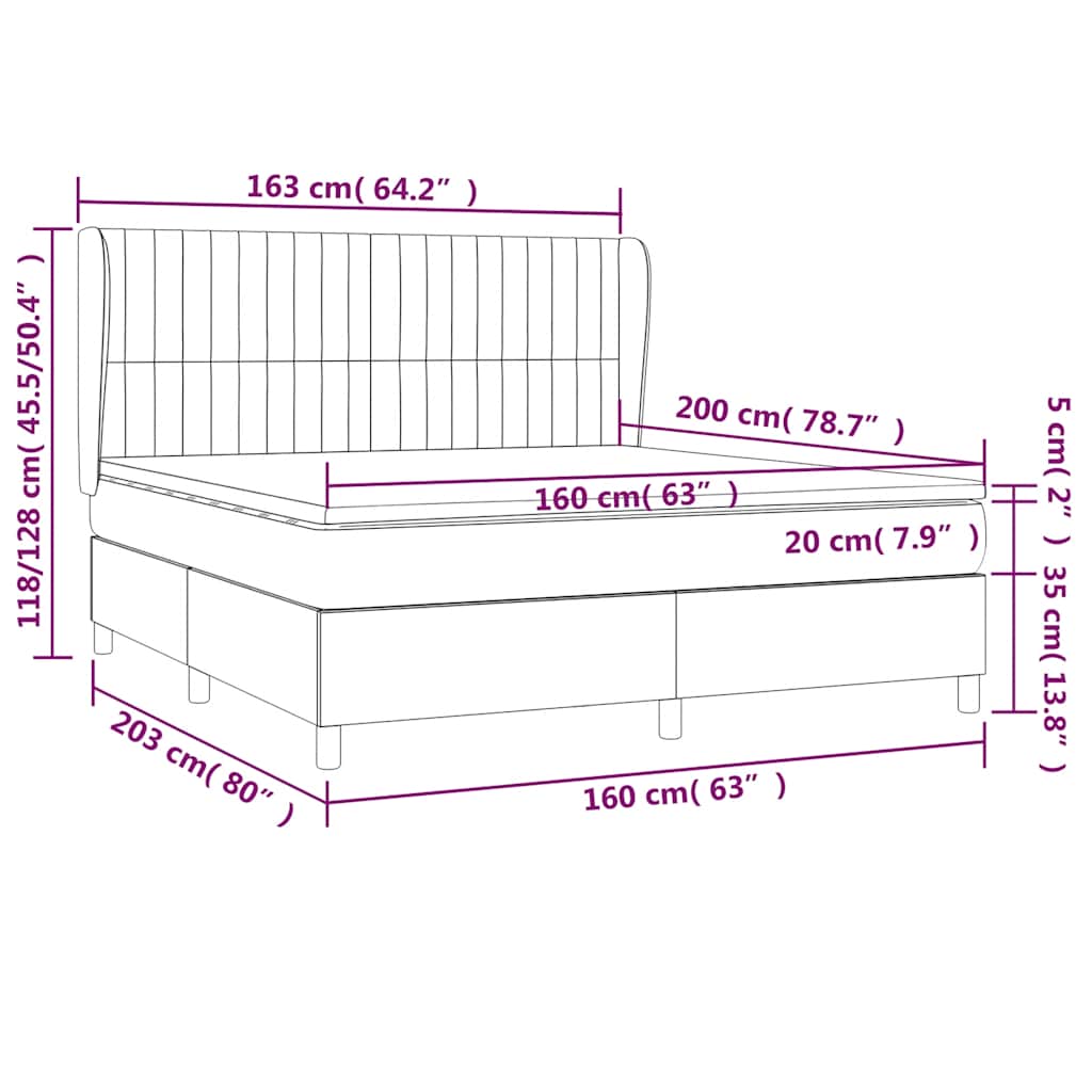 Giroletto a Molle con Materasso Blu Scuro 160x200 cm in Velluto | homemem39