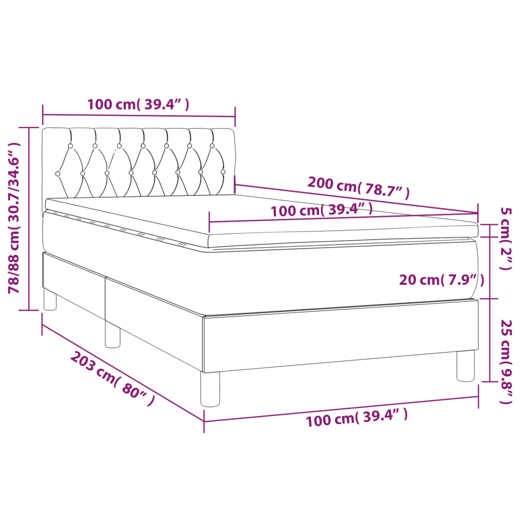Giroletto a Molle con Materasso Crema 100x200 cm in Tessuto | homemem39