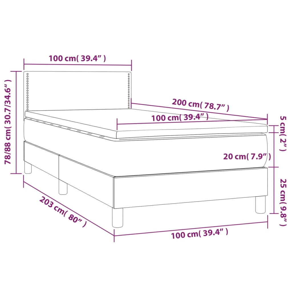 Giroletto a Molle con Materasso Grigio 100x200 cm in Similpelle | homemem39