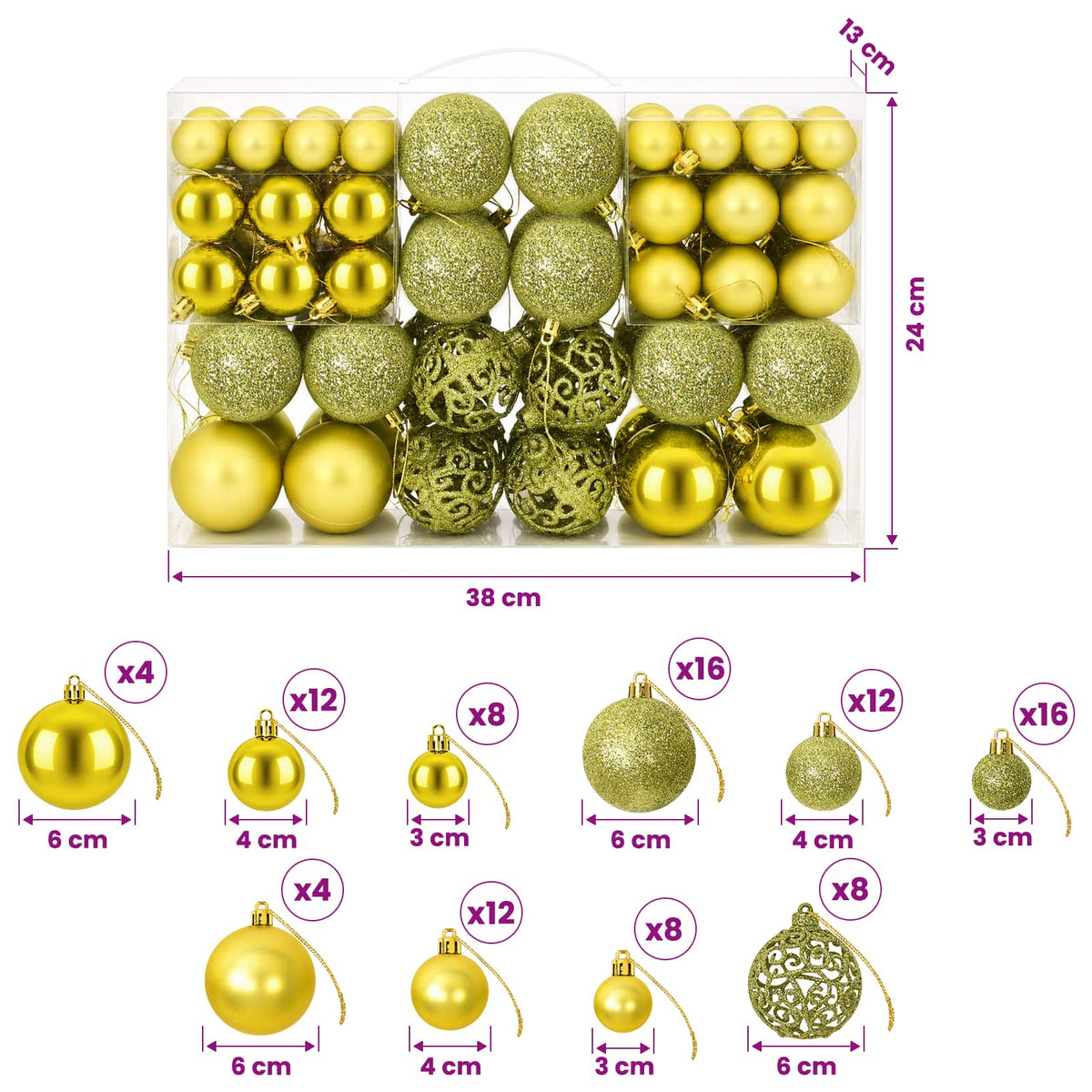 Palline di Natale 100 pz Verde Chiaro 3 / 4 / 6 cm
