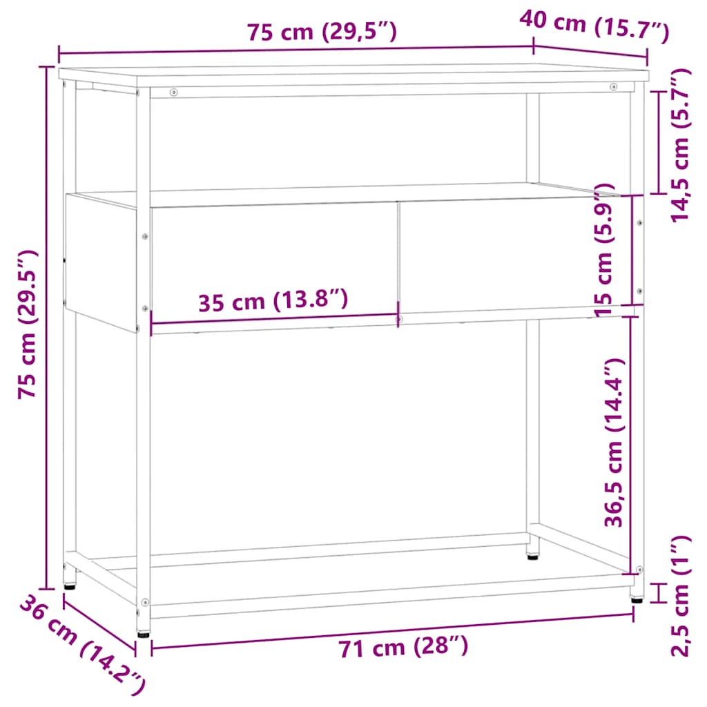 Tavolino Consolle Rovere Fumo 75x40x75 cm in Legno Multistrato | homemem39