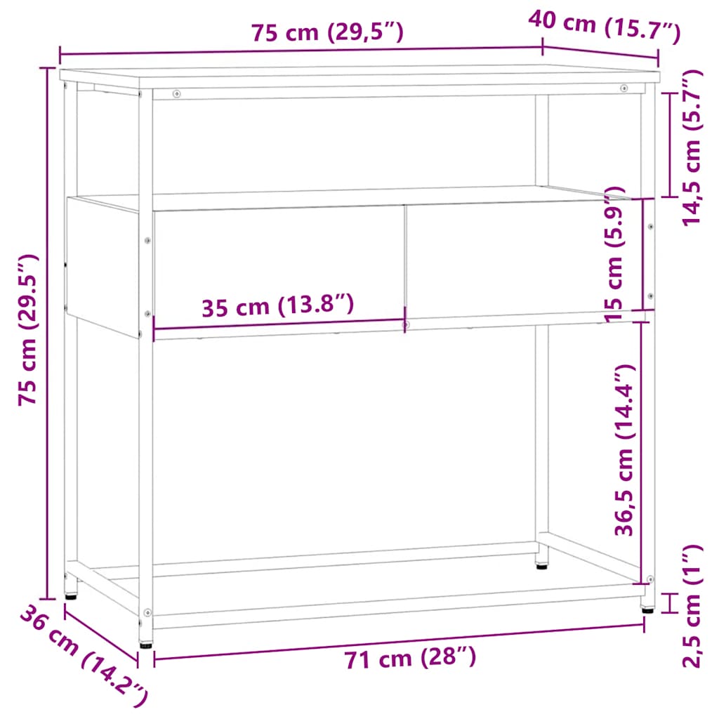 Tavolino Consolle Grigio Sonoma 75x40x75 cm Legno Multistrato - homemem39