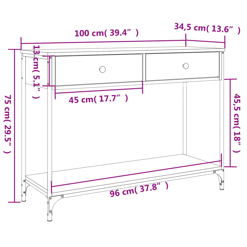 Tavolino Consolle Rovere Fumo 100x34,5x75cm Legno Multistrato | homemem39