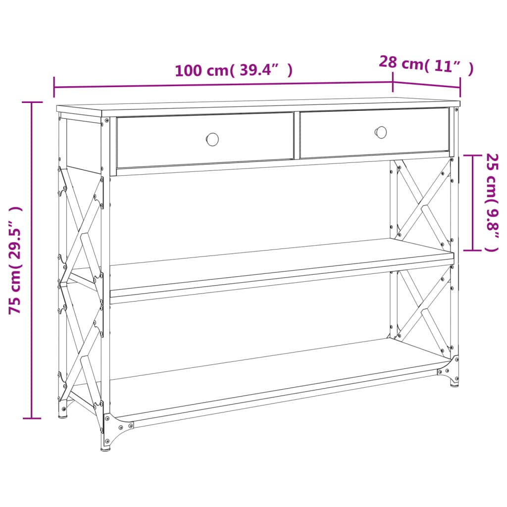 Tavolo Consolle Rovere Sonoma 100x28x75 cm in Legno Multistrato | homemem39