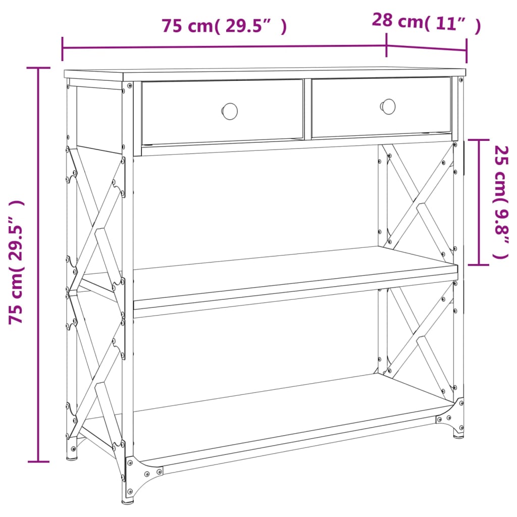 Tavolino Consolle Rovere Fumo 75x28x75 cm in Legno Multistrato | homemem39