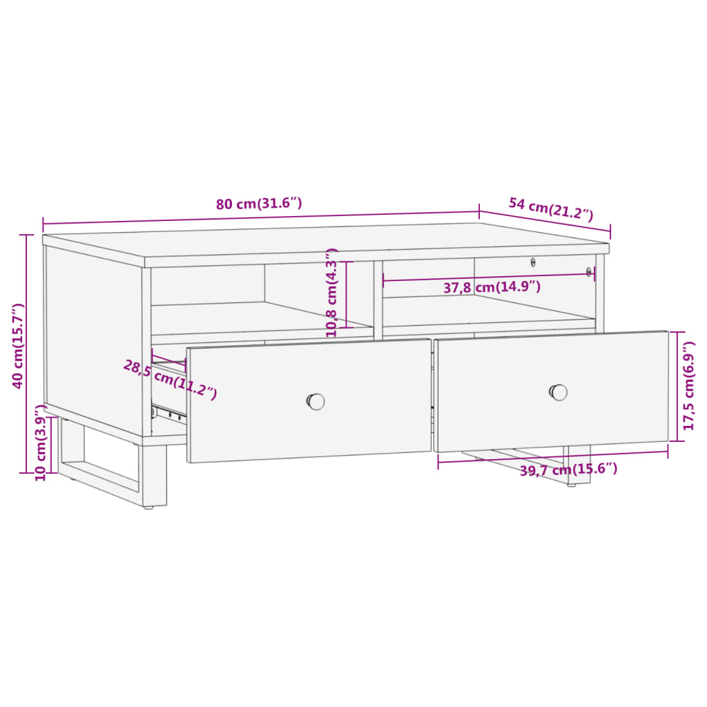 Tavolino da Salotto Marrone e Nero 80x54x40 cm Legno di Mango | homemem39
