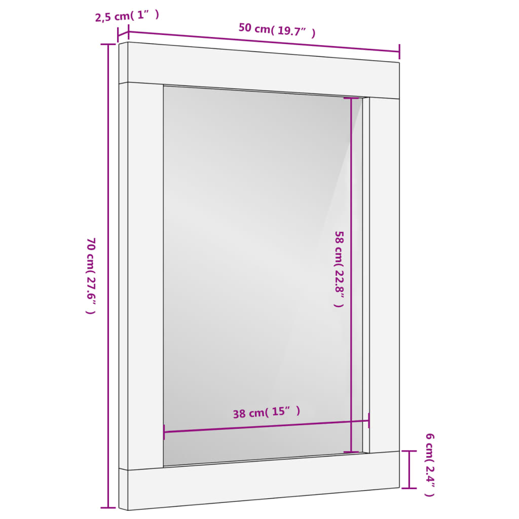 Specchio da Bagno Nero 50x70x2,5cm Legno Massello Mango e Vetro | homemem39
