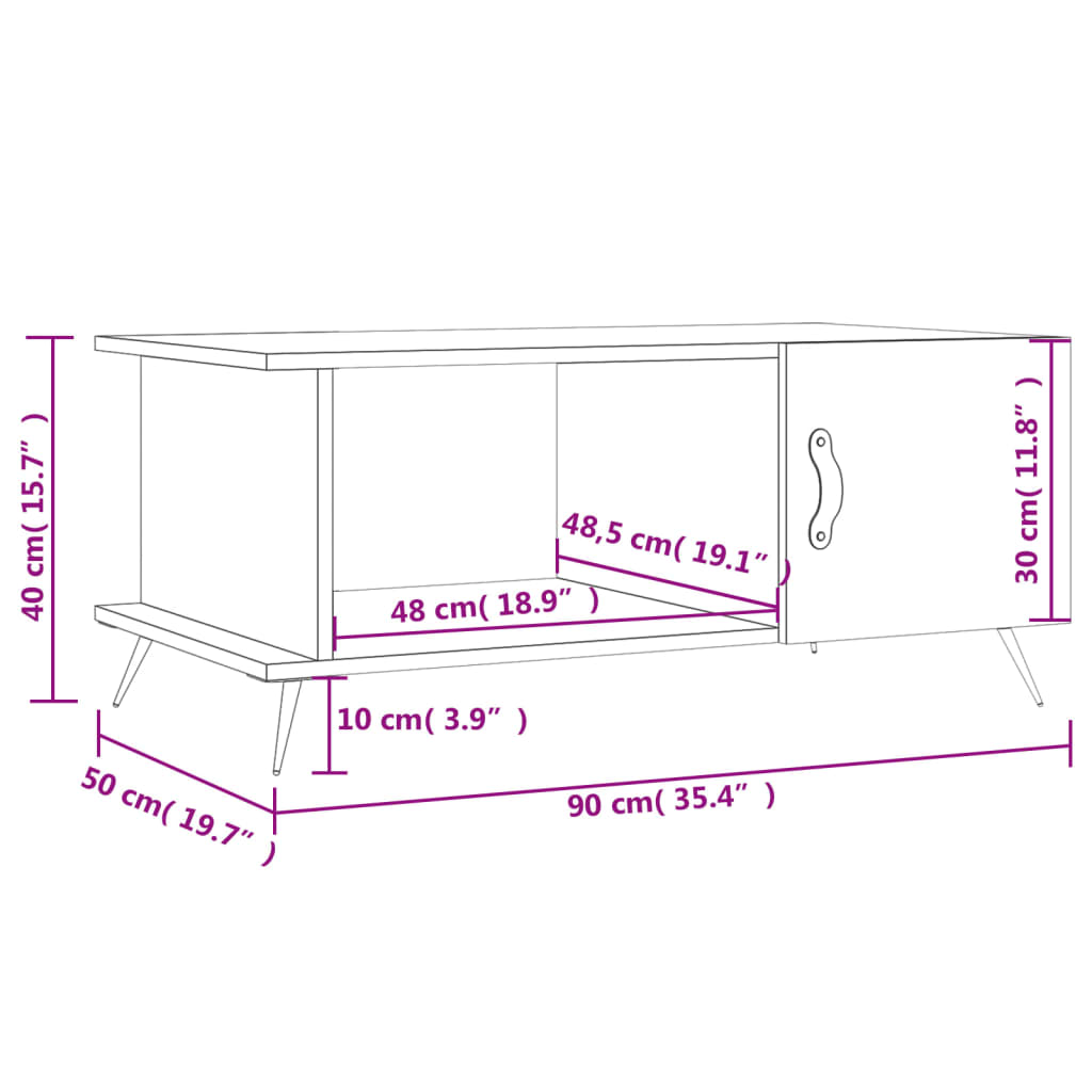 Tavolino da Salotto Bianco 90x50x40 cm in Legno Multistrato