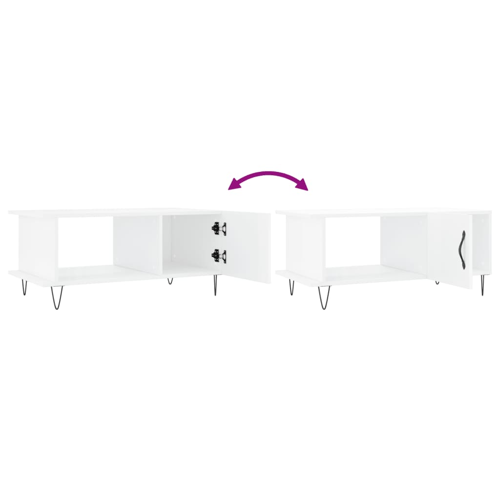Tavolino da Salotto Bianco Lucido 90x50x40 cm Legno Multistrato