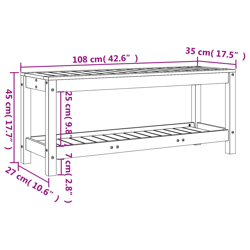 Panca da Giardino 108x35x45 cm Legno Massello Pino Impregnato | homemem39