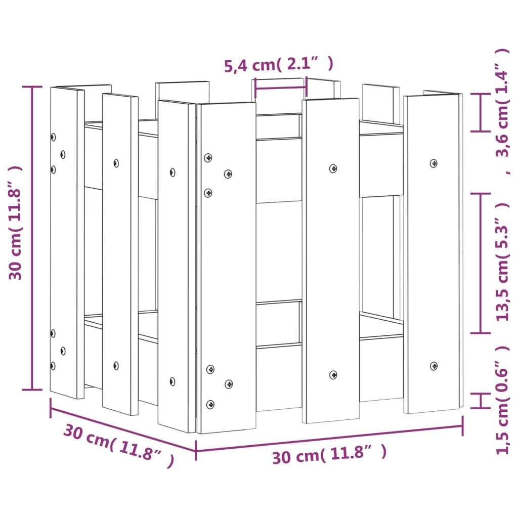Fioriera Giardino Design a Recinzione 30x30x30 cm Massello Pino | homemem39