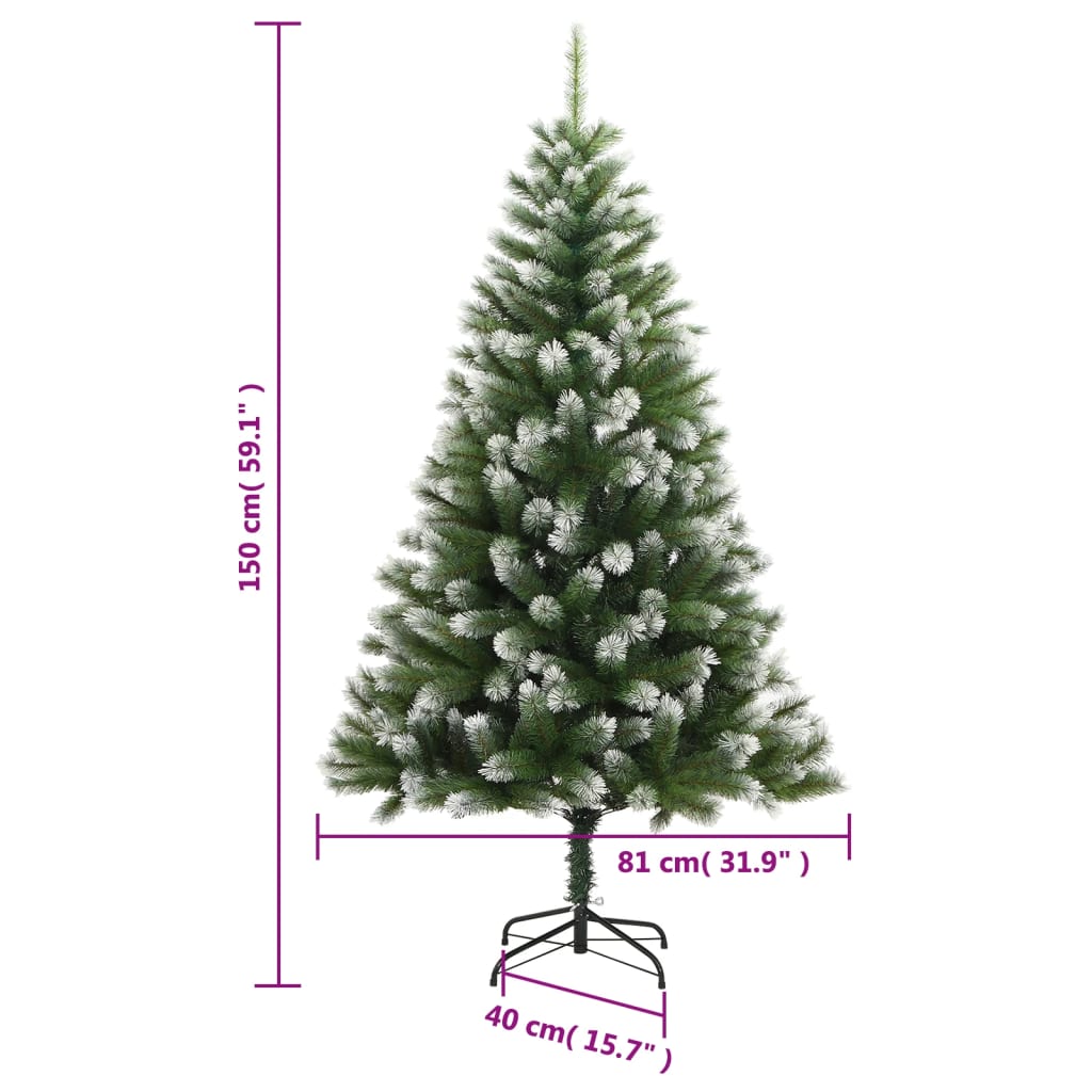 Albero Natale Artificiale Incernierato con Neve Fioccata 150 cm