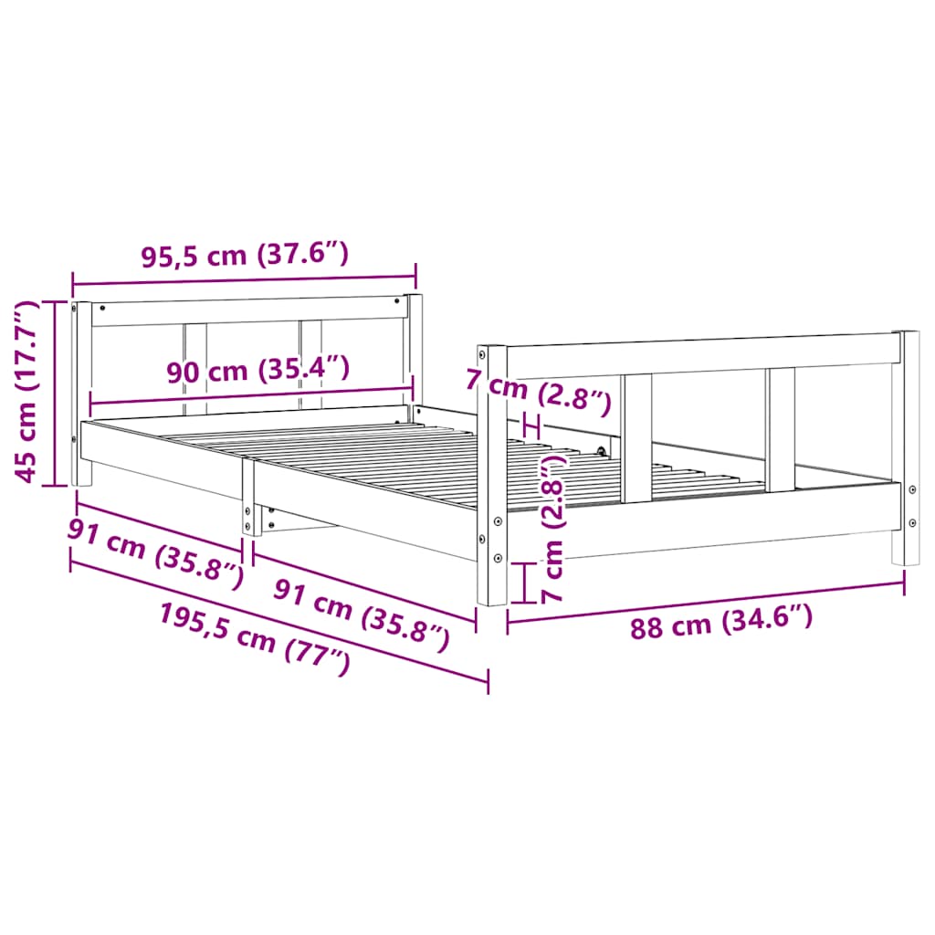 Giroletto per Bambini 90x190 cm in Legno Massello di Pino - homemem39