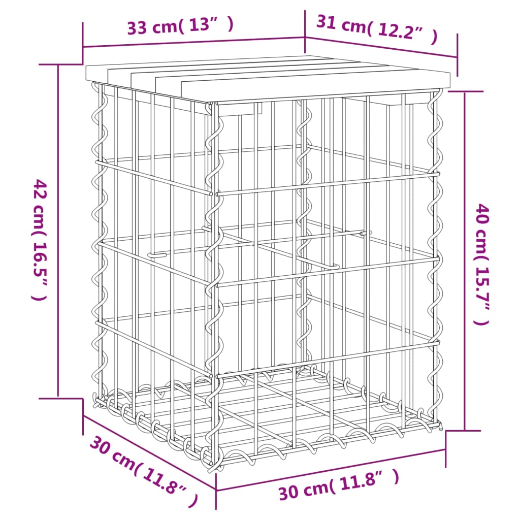 Panca Giardino Design Gabbione 33x31x42 cm Legno Massello Pino | homemem39