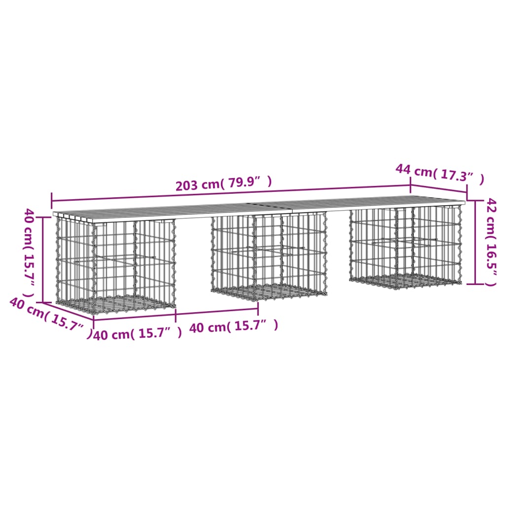 Panca Giardino Design Gabbione 203x44x42 cm Legno Massello Pino | homemem39