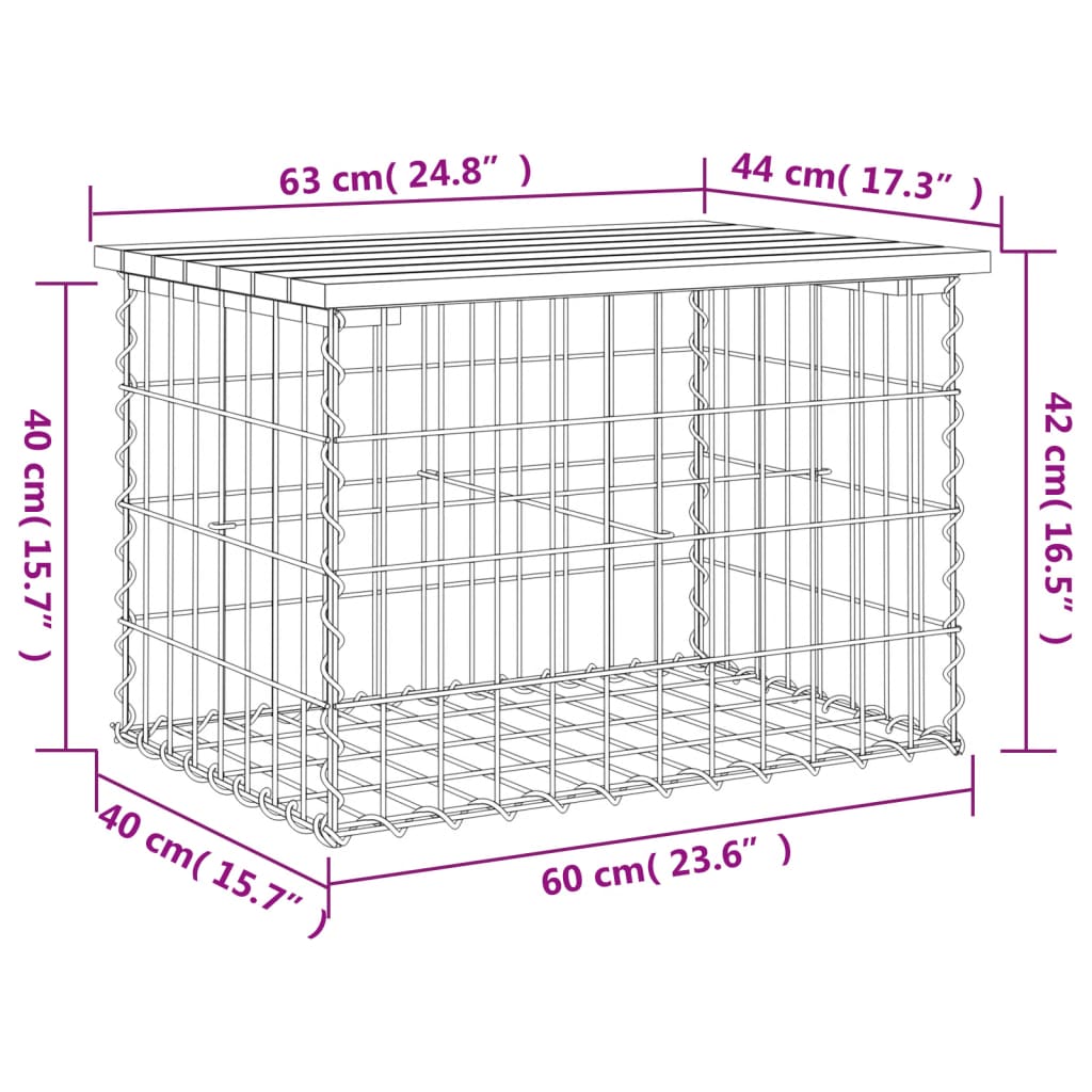 Panca da Giardino Design Gabbione 63x44x42 cm Massello Douglas