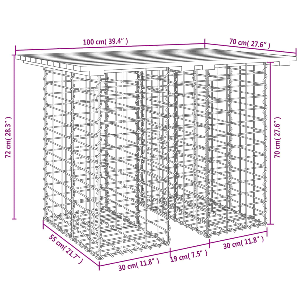 Tavolo da giardino in gabbione design 100x70x72 cm in legno massello Douglas