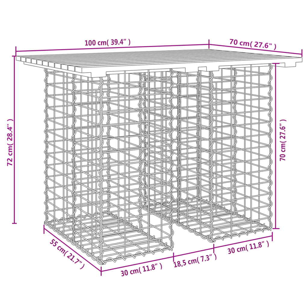 Tavolo da giardino gabbione design 100x70x72 cm