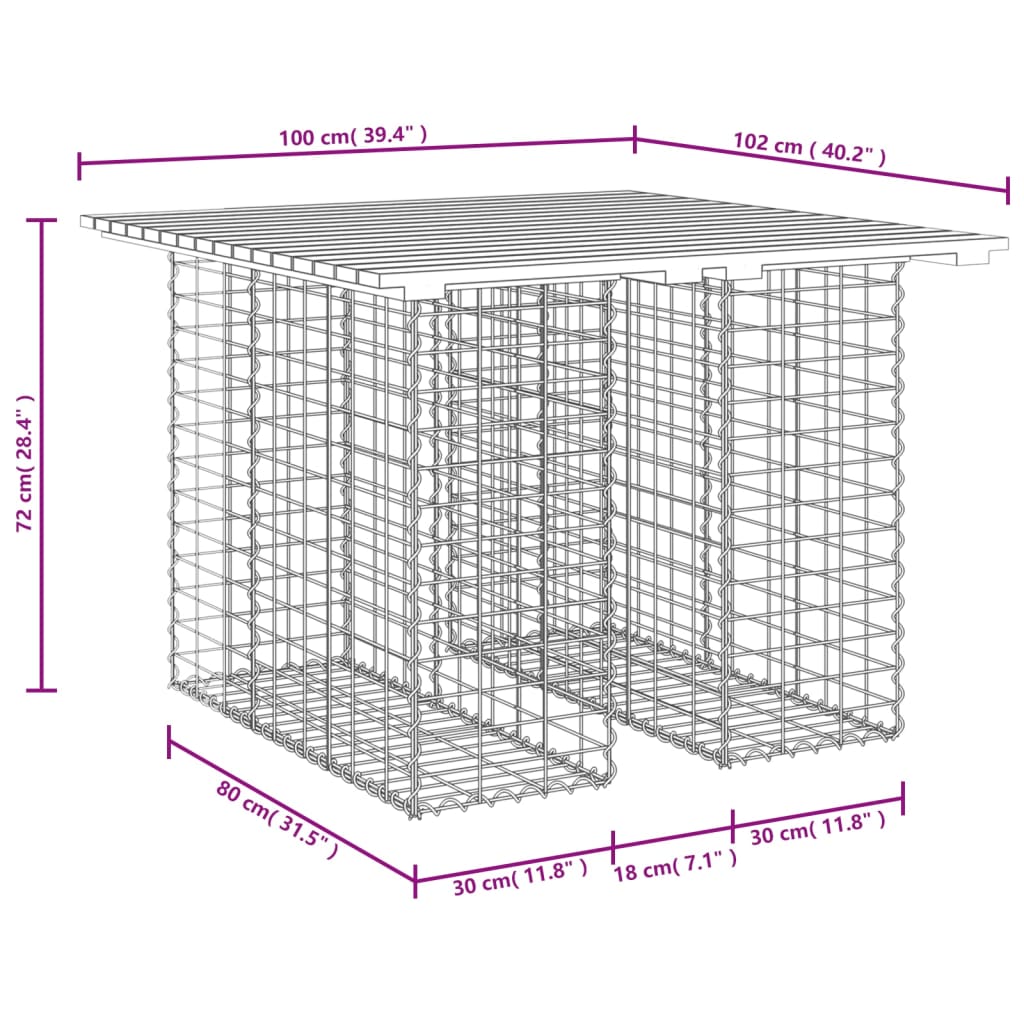 Tavolo da giardino in gabbione design 100x102x72 cm in legno di pino impregnato