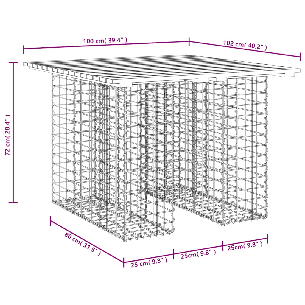 Tavolo da giardino in gabbione design 100x102x72 cm in legno massello di pino
