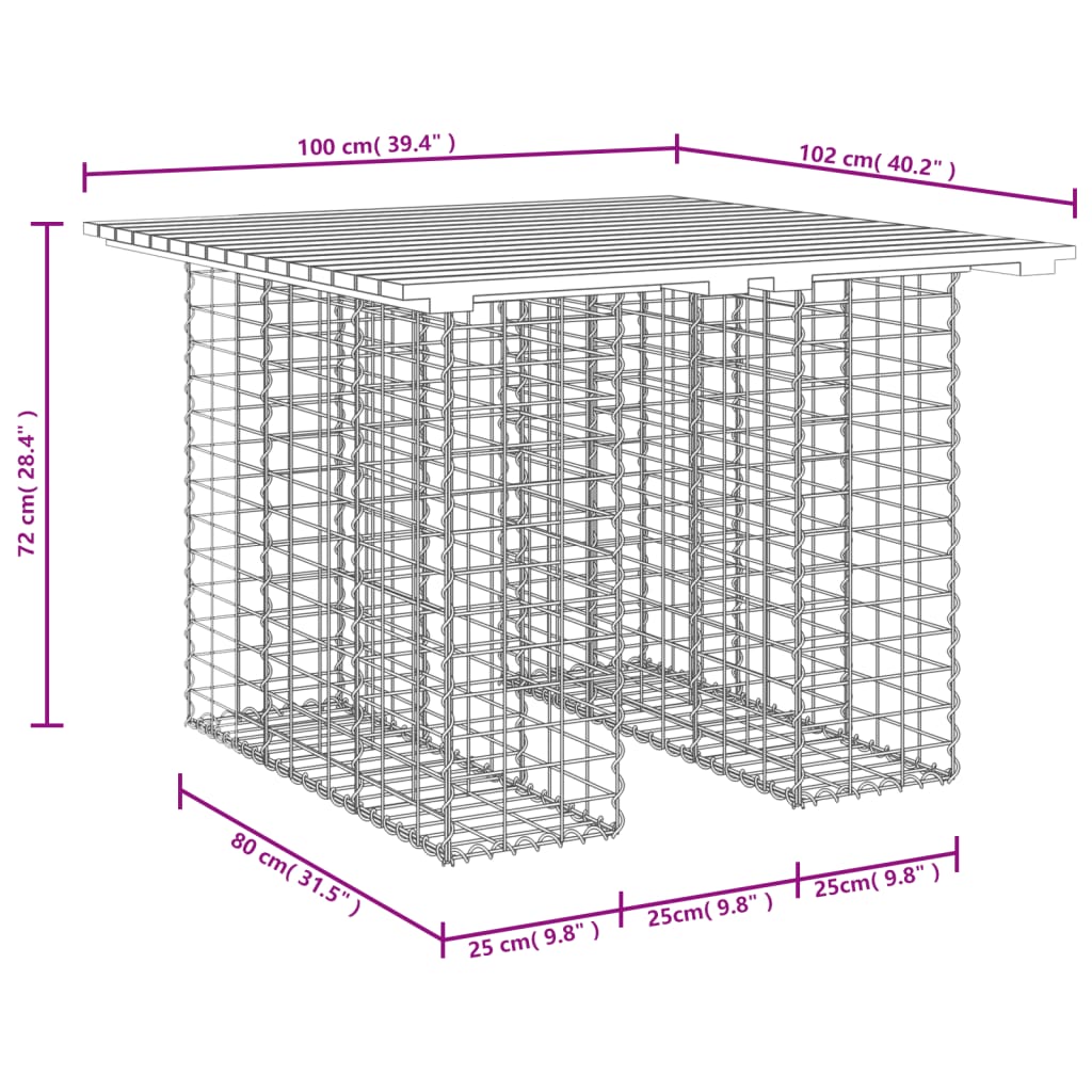 Tavolo da giardino in gabbione design 100x102x72 cm in legno massello Douglas
