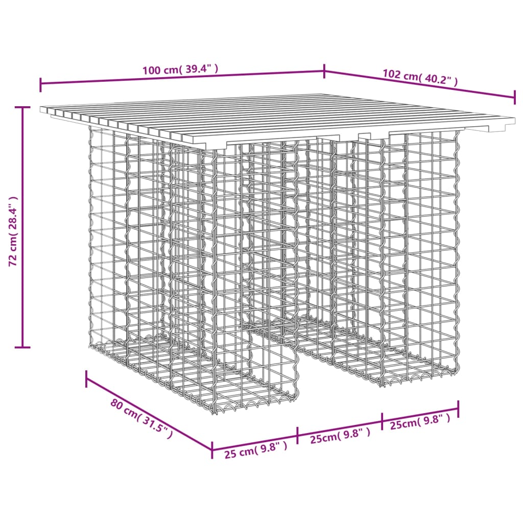 Tavolo da giardino in gabbione design 100x102x72 cm in legno di pino impregnato