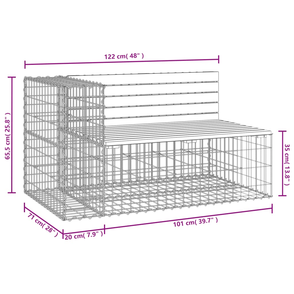 Panca Giardino Design Gabbione 122x71x65,5 cm Massello di Pino | homemem39