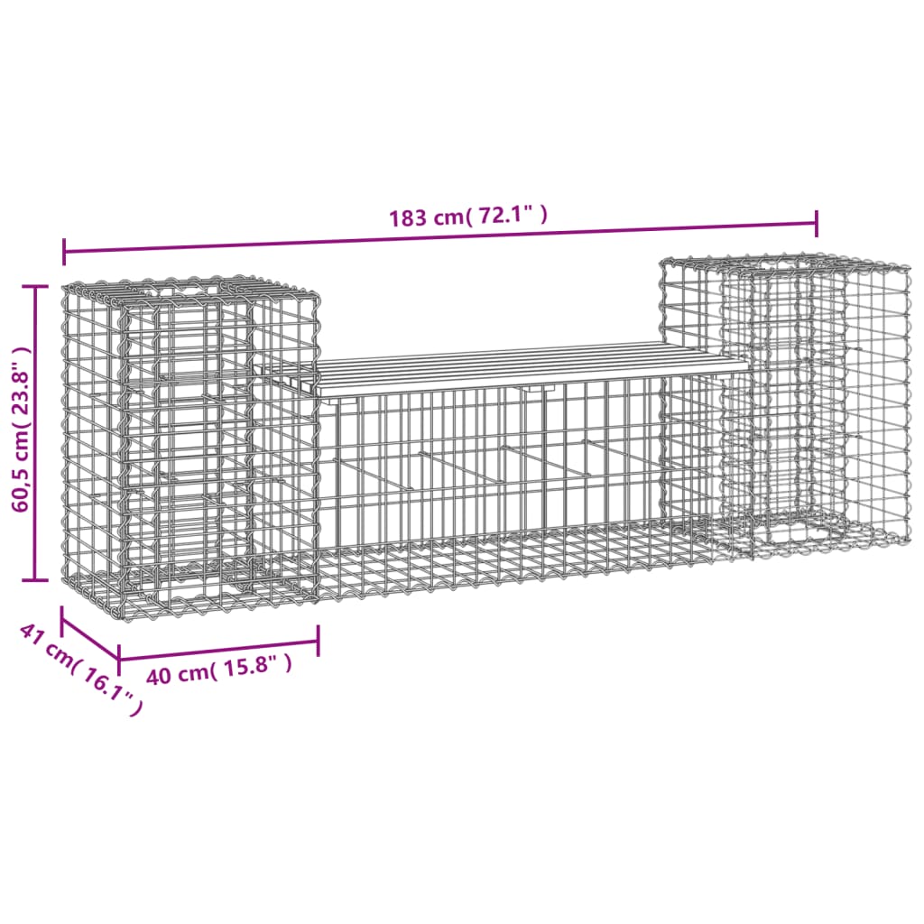 Panca Giardino Design Gabbione 183x41x60,5 cm Massello di Pino | homemem39